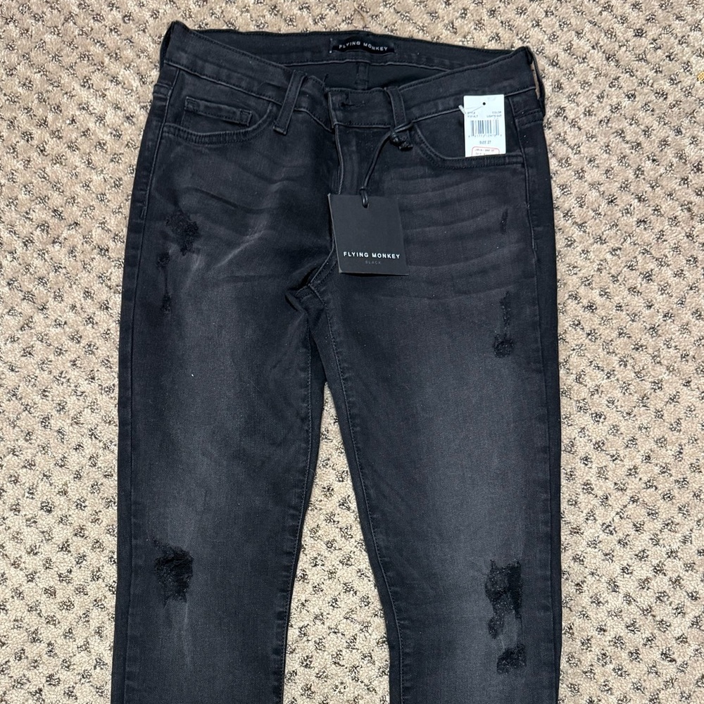 Flying Monkey - SIZE 27 - NWT-  Distressed Black Stretch Jeans